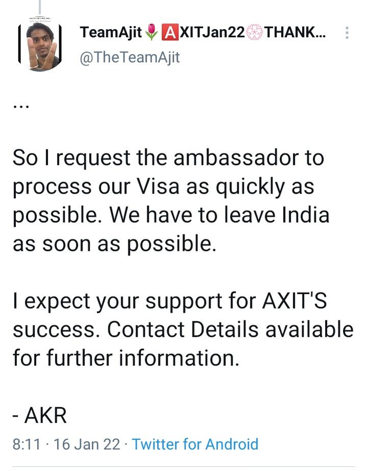 Visa for AXIT.