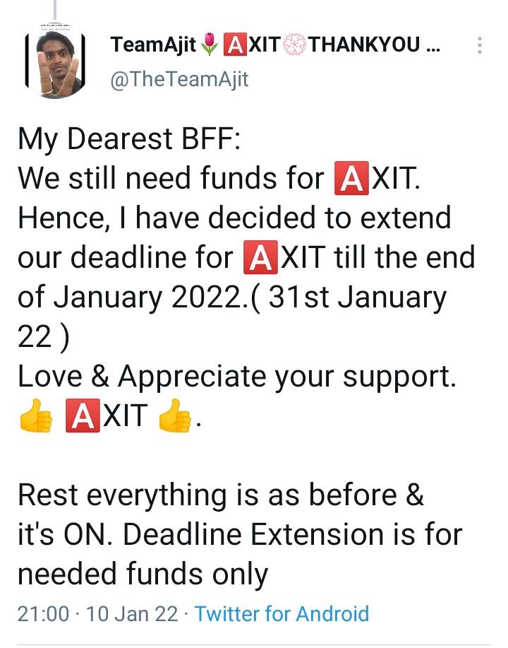 Reason for Deadline Extension